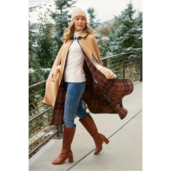 Soft Surroundings Newstead Abby Cape Jacket Tan Poncho Womens Size Medium H14415 - Picture 1 of 16